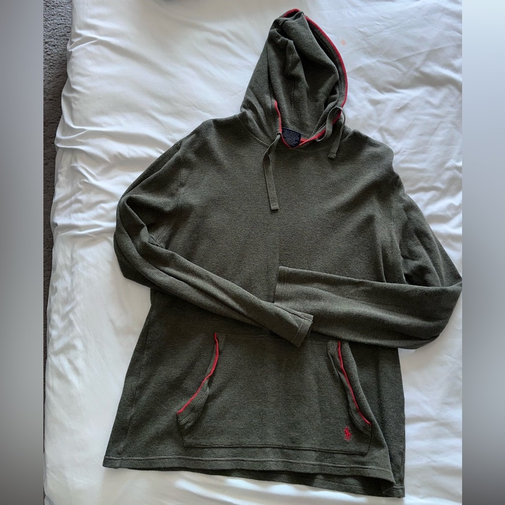 VINATGE Polo Ralph Lauren Olive Hoodie with orange  Trim